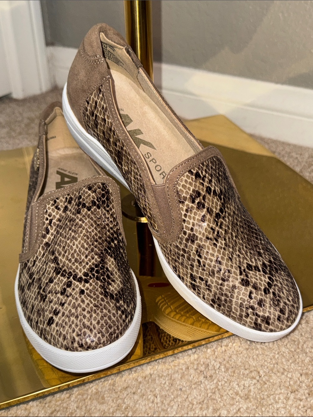 Anne Klein Brown Snake-Print Slip-On Sneakers